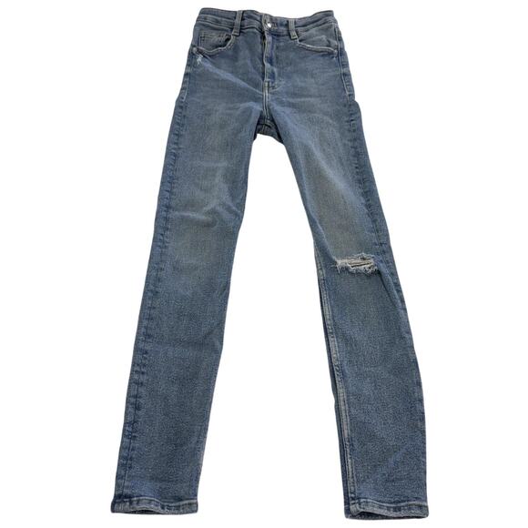 Zara Jeans Womens 2 Blue Distressed Skinny Stretch Mid Rise Denim Pants - Picture 1 of 8